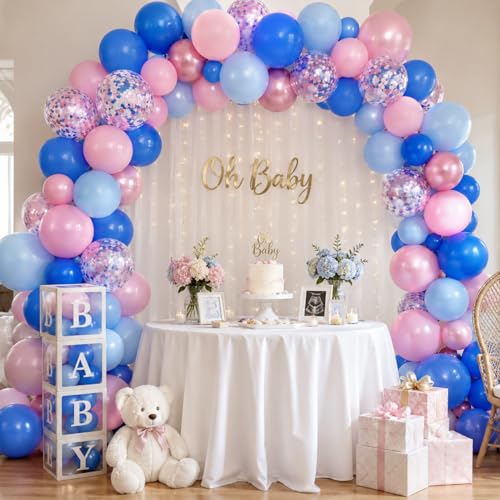 Image of HILAVO Pink and Blue Balloons 12 Inch Pastel Metallic Blue Baby Light Pink Chrome Latex Balloon Confetti Balloon for Kids Girls Hawaiian Summer Gender Reveal Wedding Birthday Baby Shower Party Decor