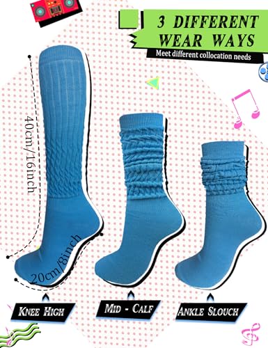 Image of Neon Slouch Scrunch Socks 3 Pairs 80s Accessories for Women, Neon Women's Leg Warmers Heavy Soft Extra Long Socks
