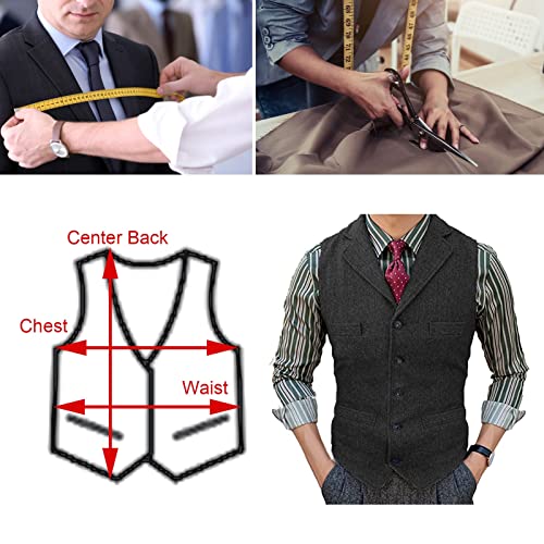 Mens Formal Casual Herringbone Tweed Suit Vest Groomsman Lapel Vintage Jacket Dress Waistcoat for Work Party XS-5XL (Color : Brown, Size : 5X-Large)2
