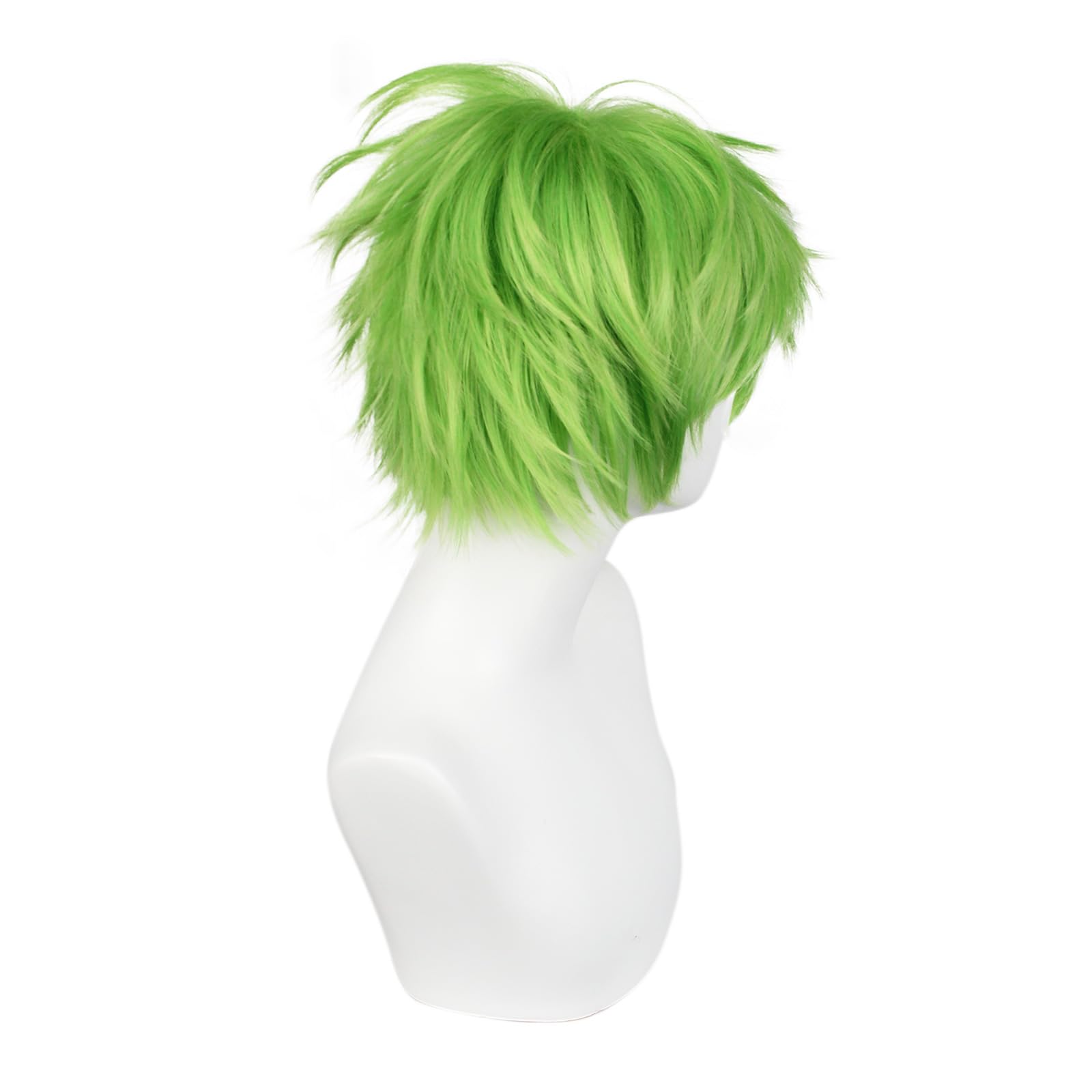 BEKIDER+1 Hair Cap Short Light Green Wig for Men Light Green Wavy Wig with Bangs for Halloween Christmas Event Costume Party - Image 4