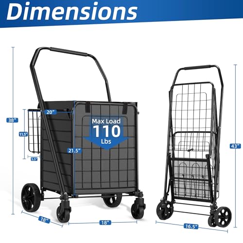 image for HABUTWAY Grocery Cart on Wheels for Groceries, Folding Shopping Carts 