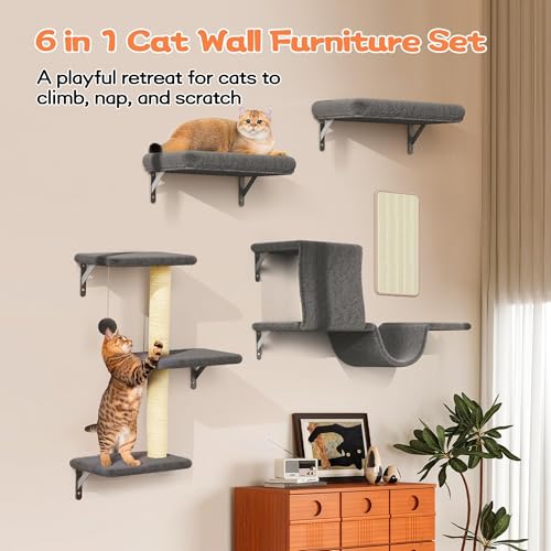 Estantes de pared para gatos 6 en 1 de madera negro miniatura 2