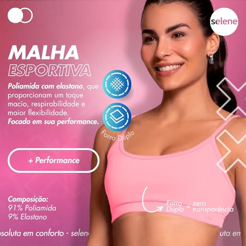 SELENE Top Sutiã Academia Alça Fina Ajustável Bojo Removível, Rosê, P