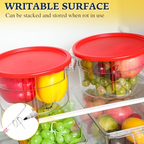 Image of Ziliny 2 Pcs 2 Qt Dough Proofing Container with Lid and Red Scale, Red | Clear Round Food Storage Container, Food Grade Plastic, Easy Viewing Design, Airtight Lid, Dough Fermentation Kitchen Storage