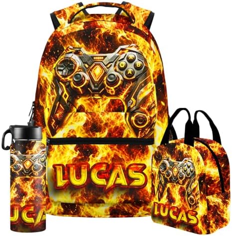 Artsadd Personalized Kids Backpack with Lunch Bag Boys Custom Gamer Backpacks with Name 17 Inch Gaming Bag Schoolbag Bookbag for Kids Kindergarten Primary Senior Middle Back to School — view 7