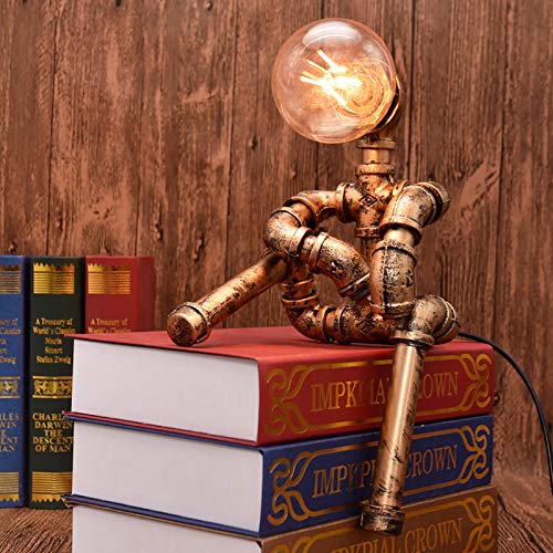 QXXZ Vintage Wasserleitungslampe Roboter Tischlampe,Steampunk Retro Industrie Eisen Shisha Tischleuchte für Nachttisch (Ohne Glühbirne) B Cover