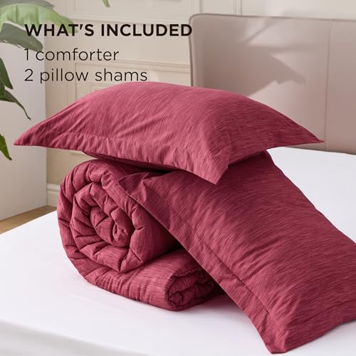 Image of Bedsure Full Comforter Set - Dark Red Soft Bedding for All Seasons, Cationic Dyed Bed Set, 3 Pieces, 1 Full Size Comforter (82 inchx86 inch) and 2 Pillow Shams (20 inchx26 inch+2 inch)