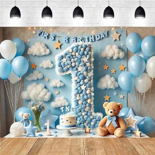 Fondo para Fotos Primer Cumpleaños Niño 5x3ft Azul miniatura 7