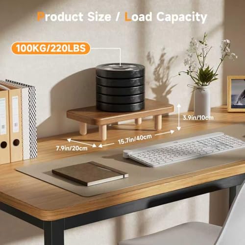 Image of Monitor Stand - Holds 200lbs Ultra Strong Support Wood Monitor Stand Riser for Laptop Computer /TV /PC /Printers, Desk Organizer for Gamming Room&Office, Dual Monitor Stand Riser