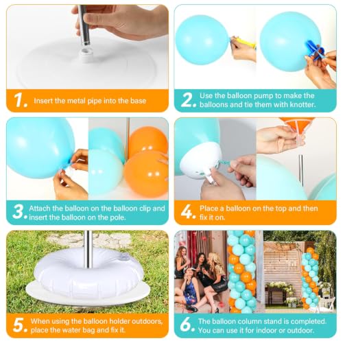 Image of 2 Sets Adjustable Balloon Column Stand Kit with Bases(Orange Teal Blue) | Reusable Stainless Steel Poles, 100 Balloons with Pump, Floor Decor, Graduation Birthday Holiday Anniversary Baby Shower