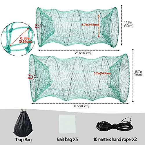 Qualyqualy Fishing Bait Trap 2Pack Portable Shrimp Trap For Crawfish Shrimp Lobster Folded Fishing Trap Net Cage With Bait Bag Hand Strap Fishing Accessories Black 9.84In X 17.7In And 11.8In X 23.6In #TOP1