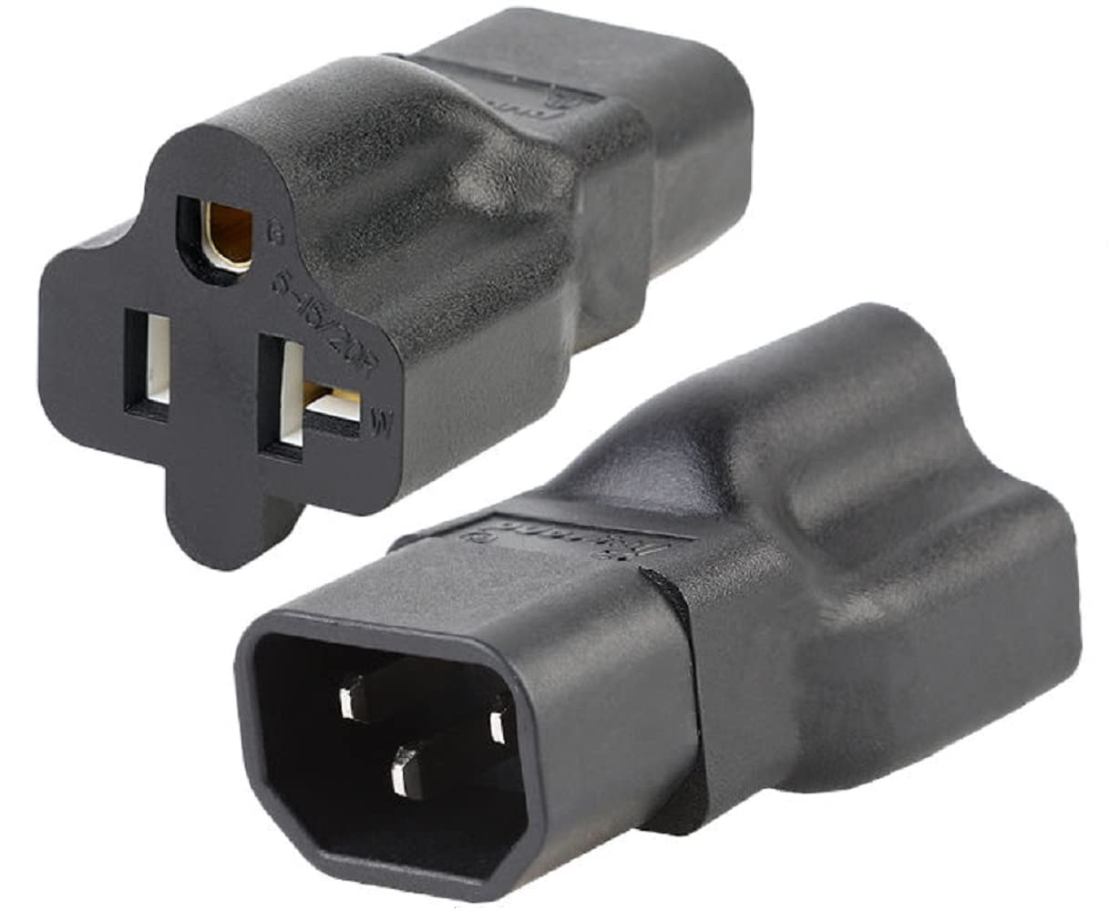 Toptekits C14 to 5-15R/5-20R Comb AC Power Adapter,2-in-1 IEC C14 15Amp to T Blade 20Amp AC Power Converter (C14 to 5-15R/5-20R)