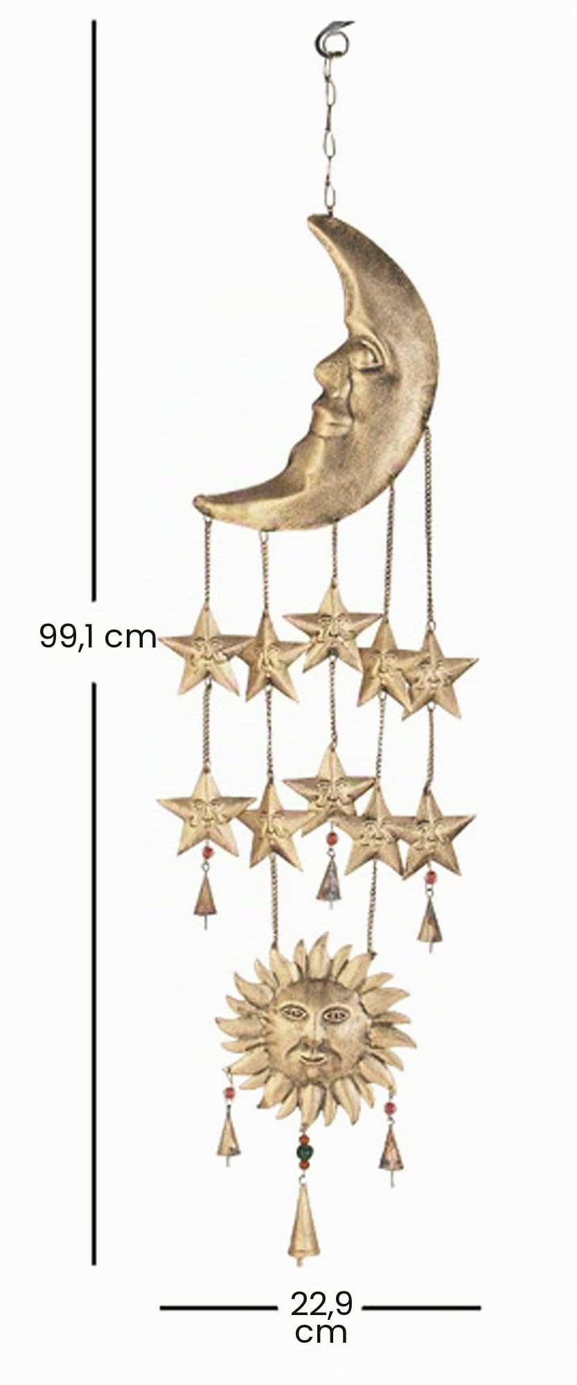 Deco 79 41425 Eclectic Moon Stars Sun Windspiel 2,5 cm B x 99,1 cm H Gold