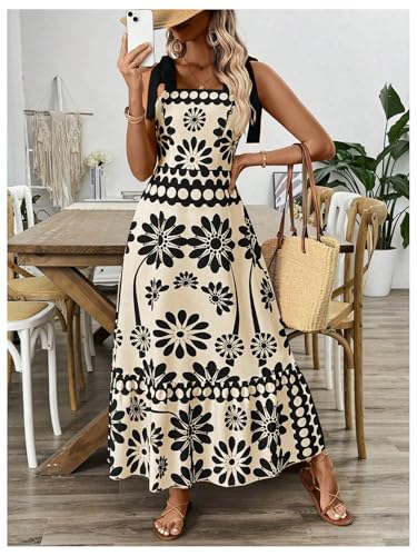 Image of Floerns Women's Vintage Sleeveless Tie Shoulder Sundress Floral Print Cami Maxi Dress
