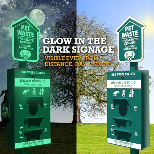 NEW 2025 Dog Waste Station Outdoor With Hand Sanitizer Bottle, Commercial Pet Poop Station, Free 400 Roll, 200 Pull Waste Bags & 50 Can Liners for Backyard, Park & HOA's