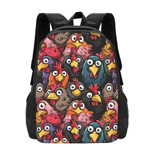 Funny Chicken Backbags Large Adjustable Backpack Lightweight Daypack for Men Women 16.5 Inches
