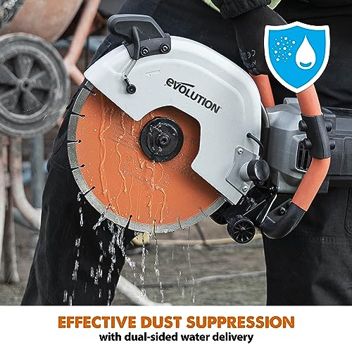 Evolution R12DCT 12 Inch Concrete Saw with Water Fed Dust Suppression (Aka Angle Grinder, Cut Off Saw, Masonry) Electric, No Gas, 4-1/2" Cut - Incl Premium Diamond Blade (Formerly R300DCT+) - Image 3