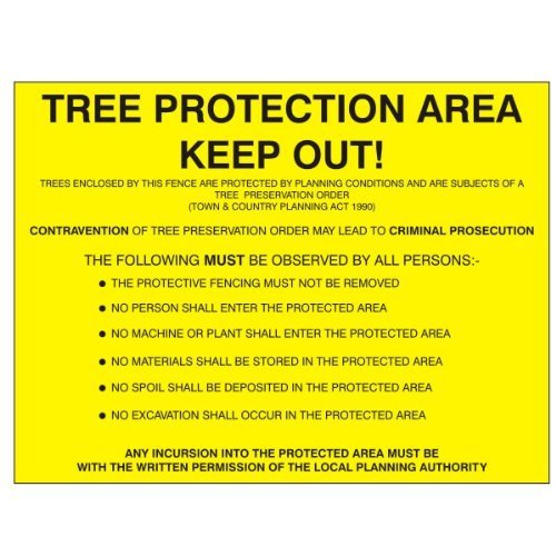 UK Safety Store TREE-01 Tree Protection Area Keep Out Sign 450mm x 600mm - Rigid Plastic