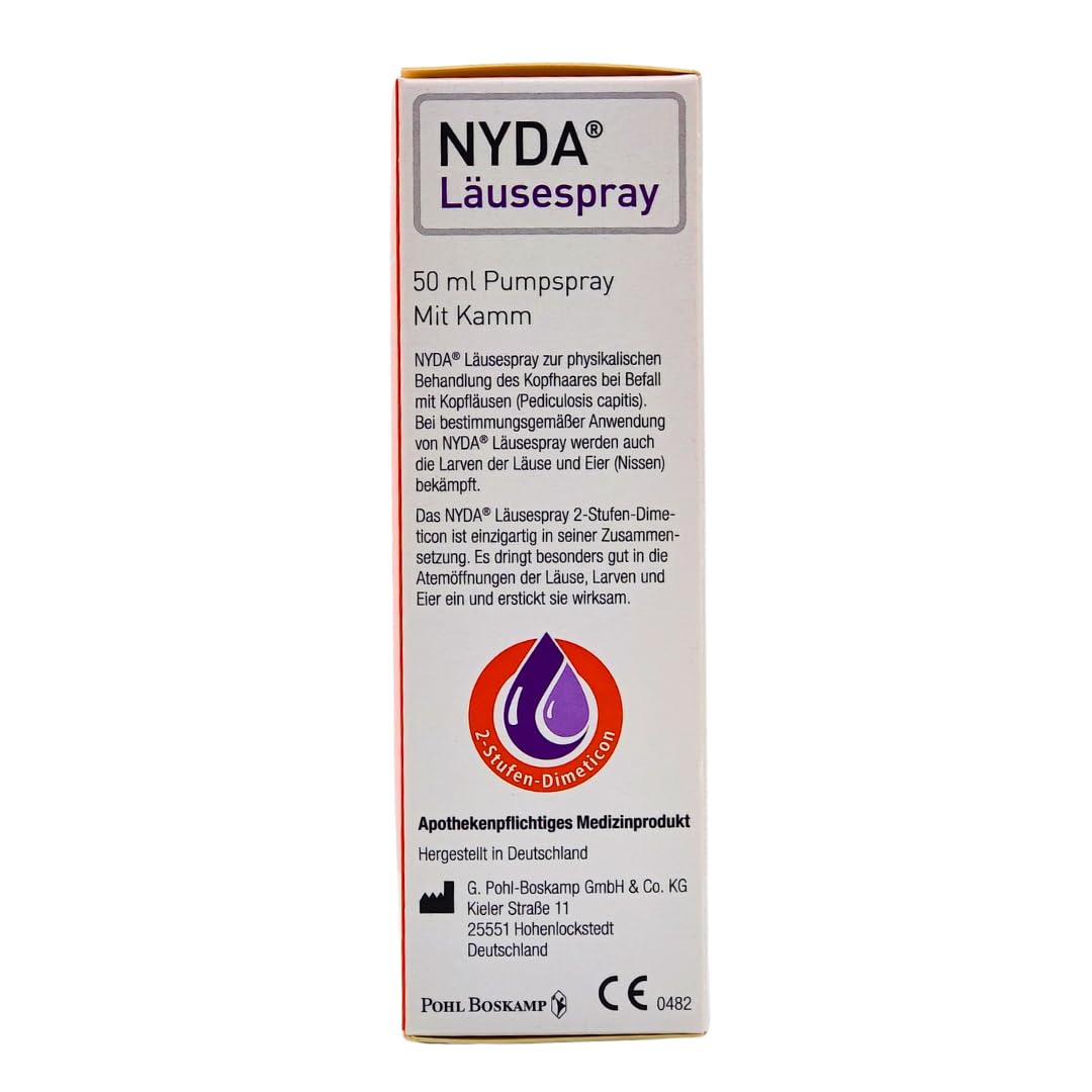 NYDA Läusespray gegen Kopfläuse und Nissen, 10 Minuten Einwirkzeit, inklusive Läusekamm, für Babys, Schwangere und Stillende I Sparset mit Duschgel von Pharma Perle (2 x 50 ml)