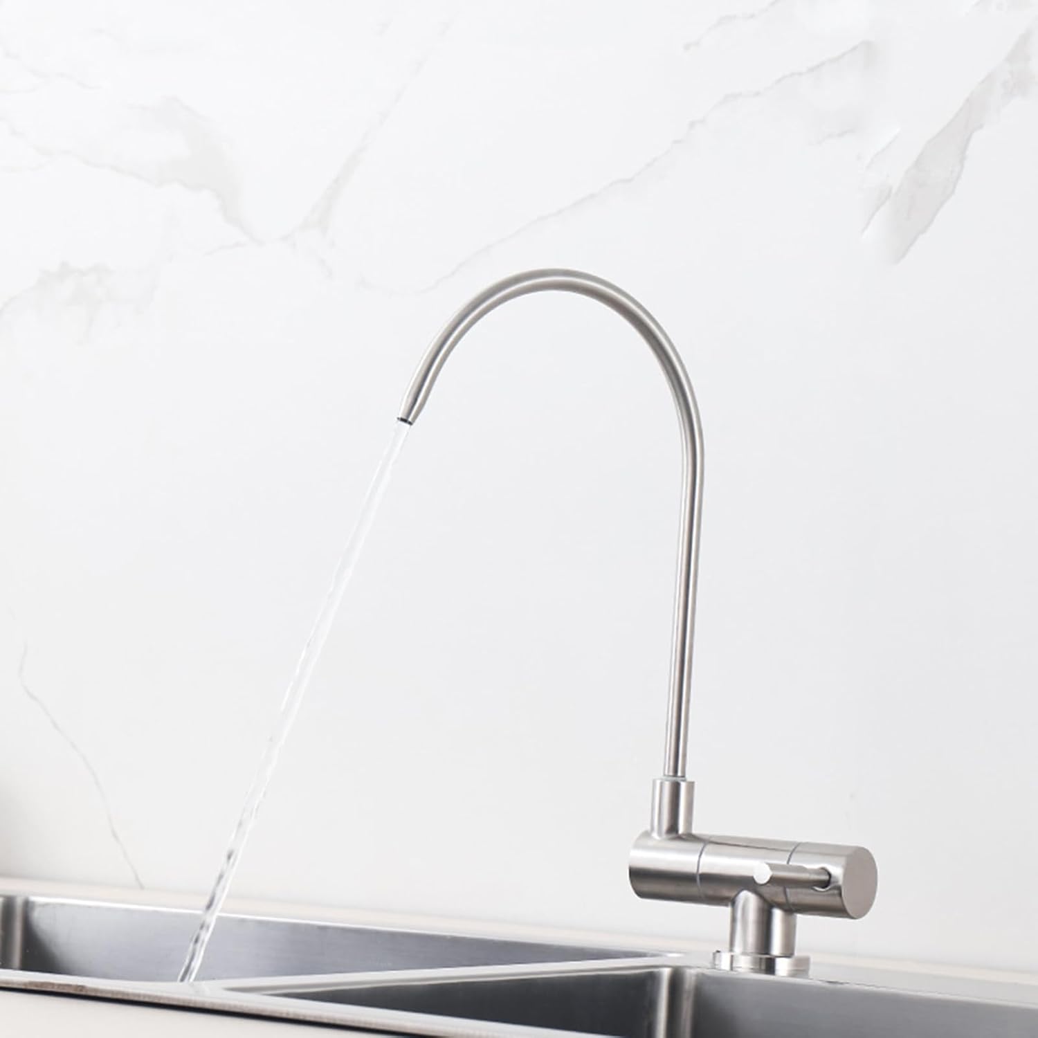 Stainless Steel Folding Water Filter Kitchen Faucet - Cold Brushed Finish Durable Easy Install Modern Design Water Purifin Sleek Kitchen Upgrade.