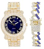 Charles Raymond Bling-ed Out L0504B - Orologio da uomo rotondo in argento con cinturino Bling-ed Out, L0504RNB ZZ Oro Blu Reale, mens, L0504B (L0504RNB ZZ Gold Royal Blue)