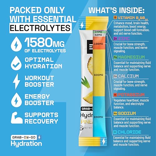 EN Engineered Nutrition, Sugar-Free Electrolytes Powder Packets – Keto Electrolytes Hydration Packets, Single-Serving Electrolytes, Zero Calories, Vegan, Non-GMO, Organic, Gluten-Free, Pineapple 18 CT