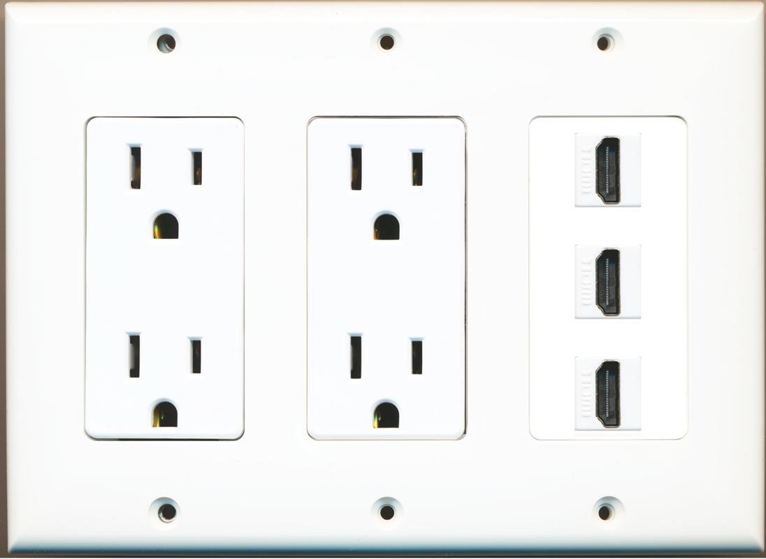 RiteAV 2 gniazda zasilania 3 HDMI biała płyta ścienna biała