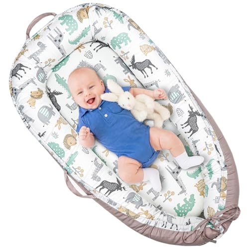 Image of Baby Lounger Cover for Newborns, 100% Cotton Soft Portable Baby Nest Lounger Cover, Breathable Infant Lounger Replacement Cover, Lounger Pillow Cover Fit for Snuggle Me, Cover Only(Animal Pattern)