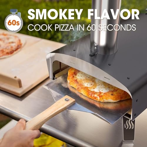 Image of Mimiuo 12 inch Outdoor Wood Pellet Pizza Oven, 34.8 lbs Heavy Duty Stainless Steel Pizza Stove - 60 Second Pizza, Includes 13 inch Square Stone Foldable Peel & Cover - Portable for Backyard Camping