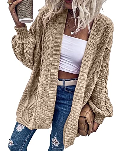 Image of Dyexces Womens Oversized Cable Knit Long Sleeve Lantern Cardigan Sweaters