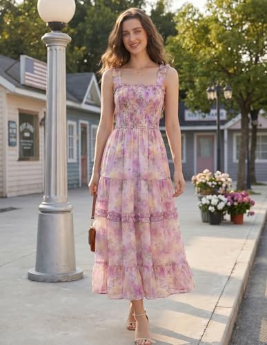 Image of Scarlet Darkness Floral Dress for Women 2026 Flowy Sundress Smocked Cottagecore Dresses