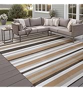 HUGEAR Outdoor Waterproof Rug 6'x9' Plastic Straw Rugs Washable Reversible Floor Mat Brown Stripe...