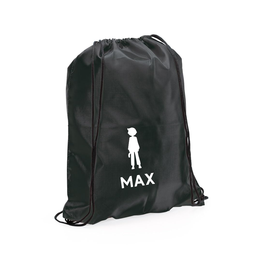 eBuyGB Personalised Martial Arts Bag, Kids Unisex Karate Drawstring Bag Boot Backpack for Sports Day, Girls Boys Rucksack (Black)