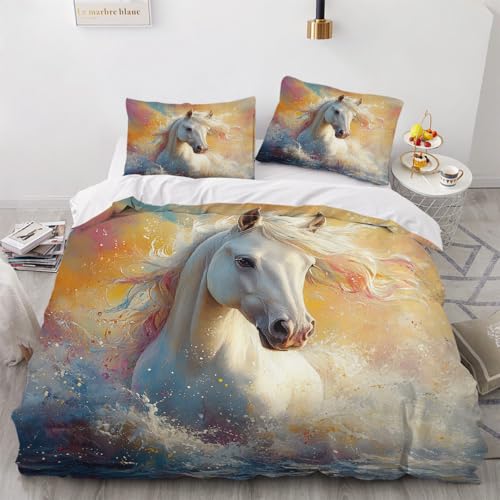 Caballo Animal Funda Nordica Cama 135/150 Juvenil,Fundas para Edredón 200x200 con Cremallera,con Funda De Almohada,3D Microfibra Juego De Ropa De Cama para Niños,A7