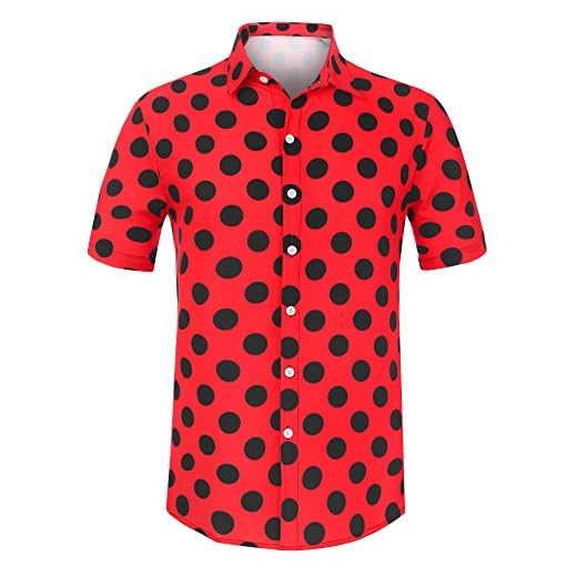 Lars Amadeus Camisa de Lunares de Verano para Hombre, Camisas Hawaianas con patrón de Manga Corta y Botones Rojo XL