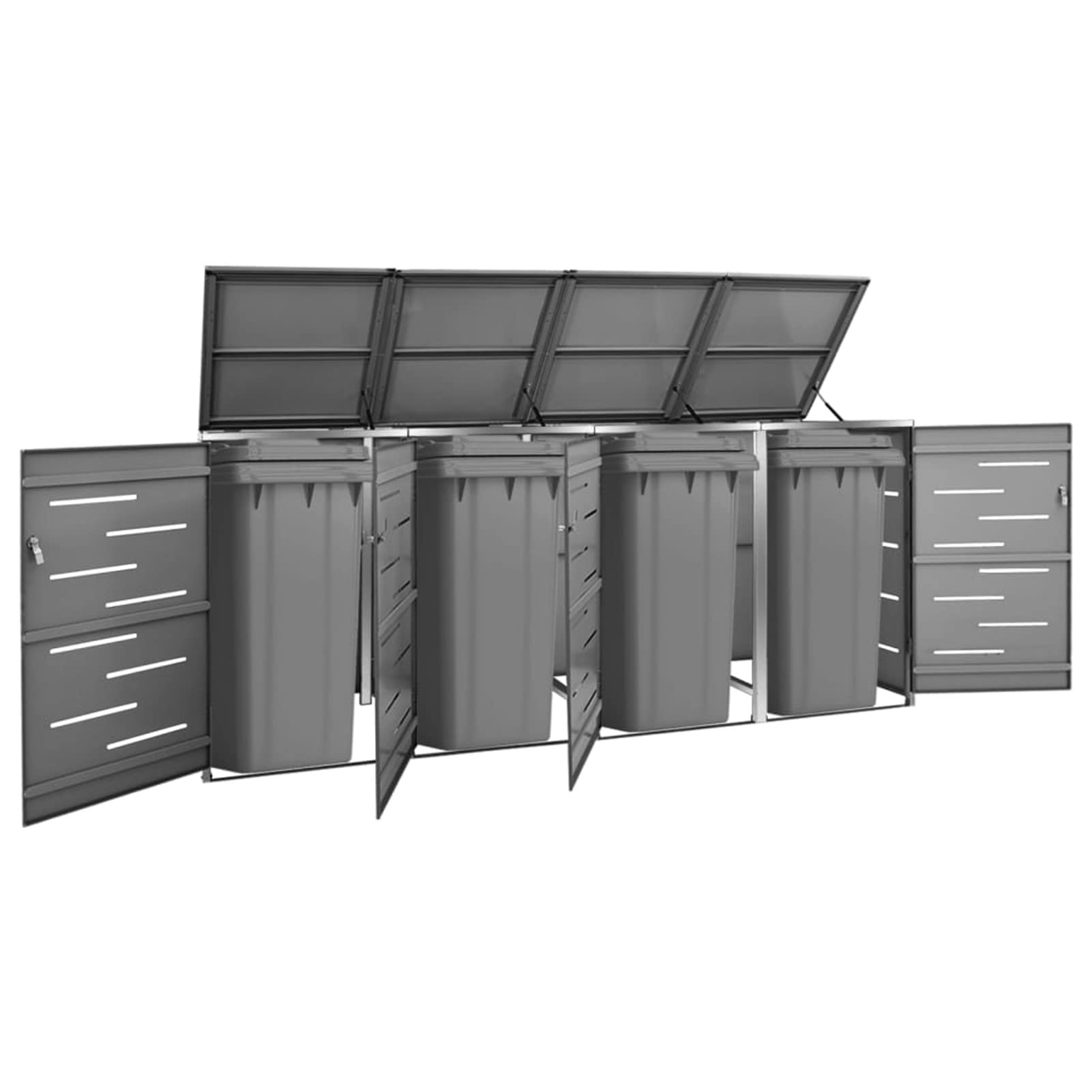 Mogou Quadruple Wheelie Bin Shed，Wheelie Bin Cover Shed, Wheelie Bin Lock, Wheelie Bin Hideaways 276.5x77.5x115.5 cm Stainless Steel