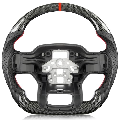 TESFEEL Carbon Fiber Steering Wheel for Ford F-150 2021–2024, D-Shaped Flat-Bottom, Perforated...