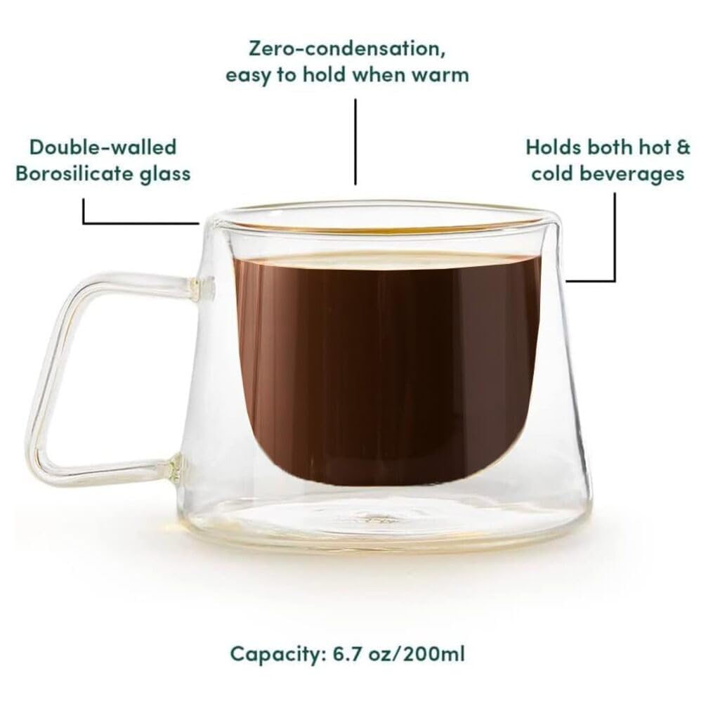 ZROY ENTERPRISE Coffee Mugs Set of 6 200 ml Double Walled Coffee Mug & Tea Mug Light Weight Coffee Cups, Insulated Coffee Mug with Handle Ideal Glass Set for Daily use (6, Eclipse Cup) 1