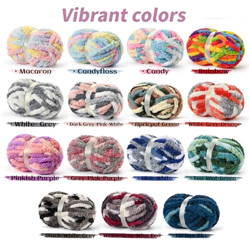 Image of 10 Pack Jumbo Chunky Yarn for Hand Knitting, Fluffy Chunky Chenille Yarn for Crocheting, Variegated Chunky Knit Baby Blanket Yarn, 240 yds /70.5 oz Super Bulky Yarn(Candy)