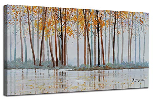 Canvas Wall Art Abstract Orange Birch Trees Forest Branches Landscape Painting Watercolor Picture Prints, Modern One Panel 48