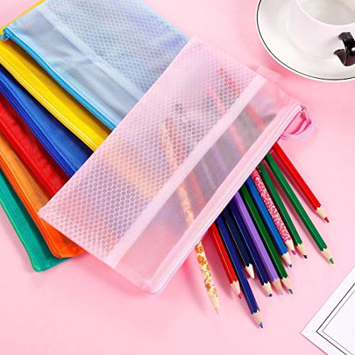 Image of DIY Crafts Pencil Pouch Zipper File Bags Waterproof Plastic Double Layer for Pen Bag Cosmetics Supplies Travel Acces