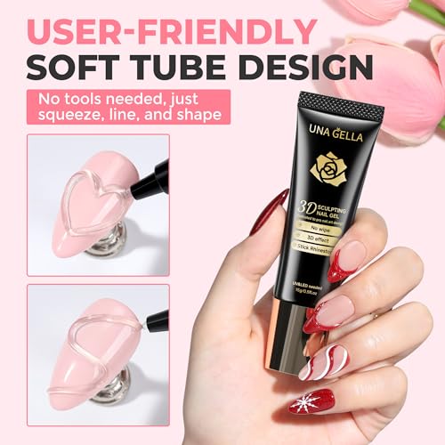 Image of UNA GELLA 3D Gel Nail Art, 2Pcs 15g Clear No Wipe Sculpting Gel Polish for Nail Tips, Drawing, Molding, Chrome Powder, Carving & Decoration, Rhinestones, Charms and Gems, DIY Christmas Art Designs