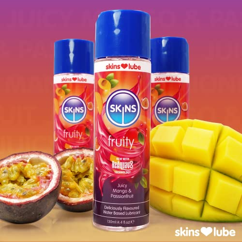 Image of Skins Mango & Passionfruit Flavoured Lube with ReAquav8 Technology - Water Based lube with Mango & Passionfruit Flavour - 4Oz