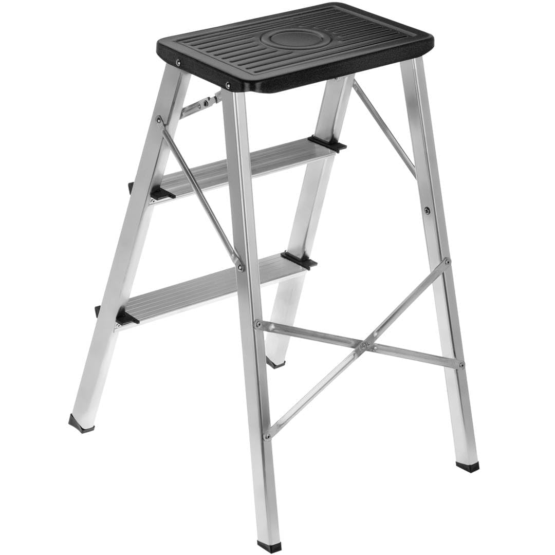 EasySpeed Portátil Taburete Plegable Escalera Aluminio 3 peldaños de Tijera,Super Resistente hasta 150Kg alumino Antideslizante,Ideal para La Cocina, El Baño o El Dormitorio