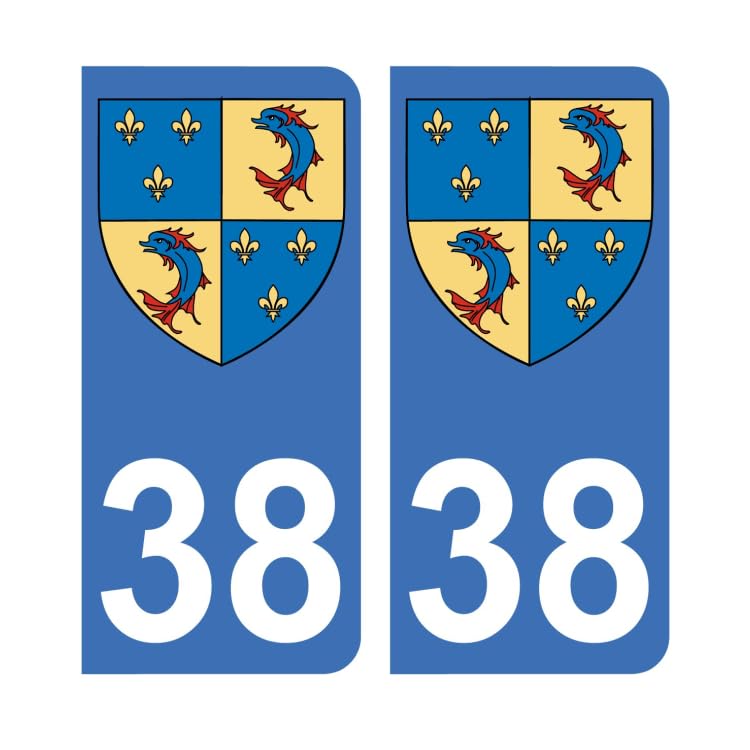 Mon Blason - Autocollants 38 avec Blason Du Dauphiné pour Plaque Immatriculation Voiture - Sticker Bleu - 9.8 x 4.5 cm - Fabriqué en France