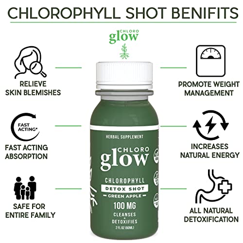 Chloroglow Liquid Chlorophyll Detox Shots | All Natural and Organic Plant Based Drink to Boost Energy and Your Immune System | Cleanses and Detoxifies - Green Apple (1 Pack) - Image 3