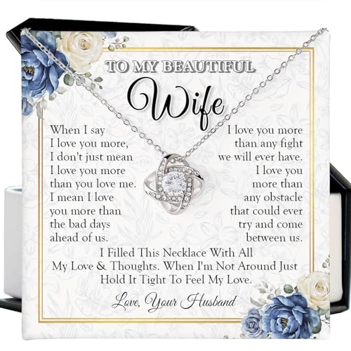 To My Wife Necklace From Husband, Love Knot Necklace For Wife From Husband, Wife Necklace For Her, Gifts For Wife From Husband, Anniversary Christmas Birthday Valentines Gife For Wife From Husband