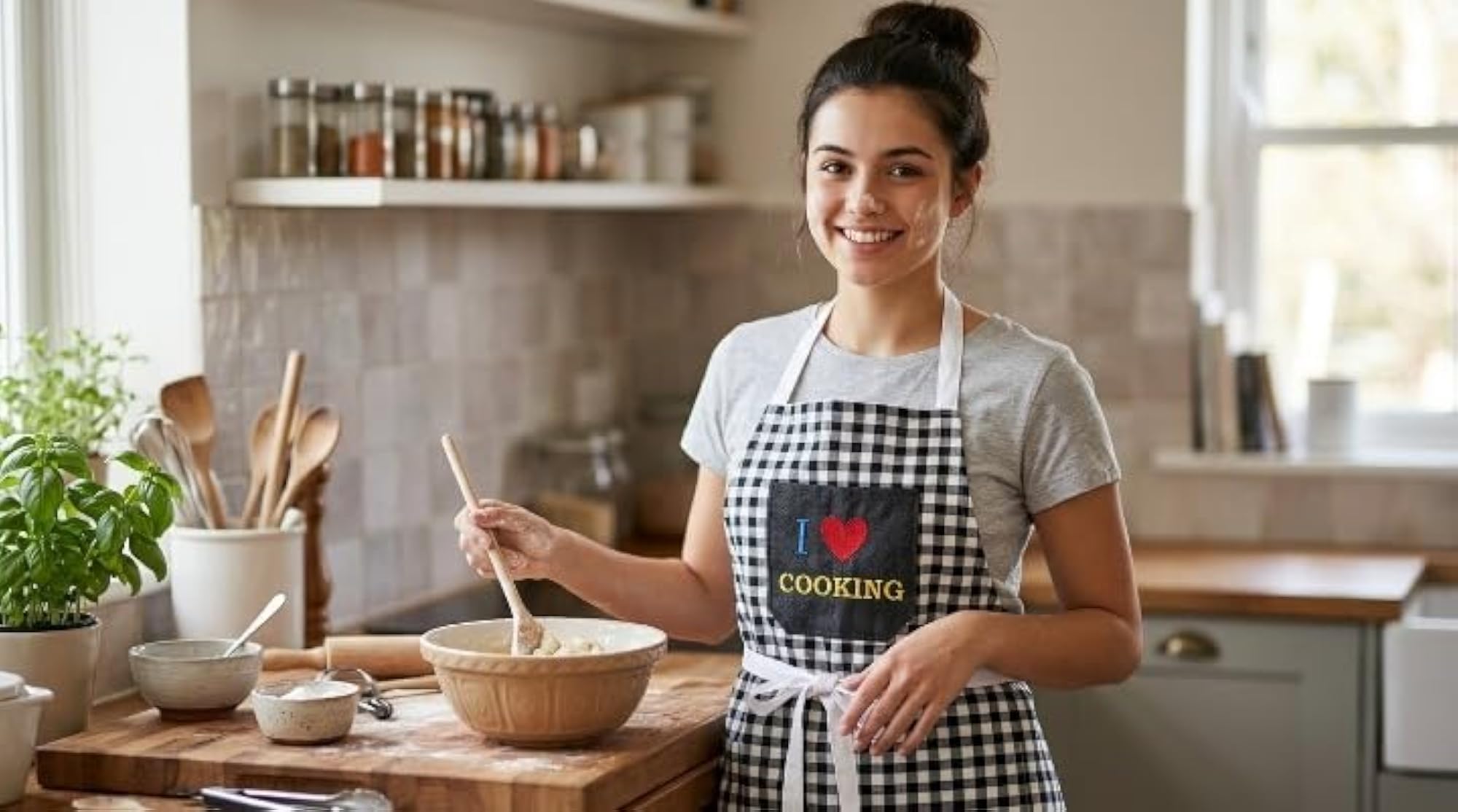 I Love Cooking Apron Pack of 2, Waterproof Cotton Kitchen Aprons