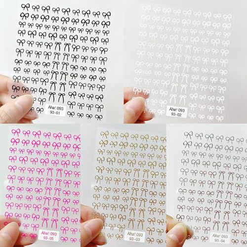 5 Sheets Bows Nail Stickers for Women Ritual Knot Abstract Line Self 3D Adhesive Stickers for Nail Designs Nail Art Stickers Black White Pink Silver Golden Bows Nail Decals for Nail Art Designs Salon