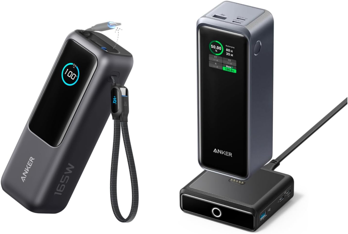 Anker Prime 27,650mAh Power Bank with 100W Charging Base and 3-Port Charger with Smart App, Compatible with iPhone 15/14, MacBook, Samsung, Dell, AirPods Zolo Power Bank 25K, 165W, Built-in